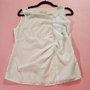 🤍 Michael Kors Sheer White Polka Dot Ruffle Sleeveless Blouse 🤍